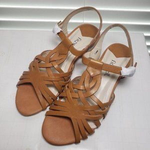 Fitzwell Tan Open Toe Buckle Slingback Flat Sandal